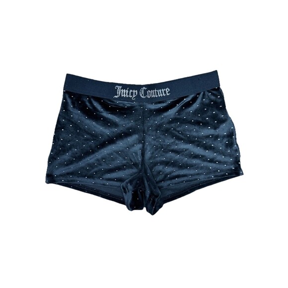Juicy Couture Black Velour Sleep Shorts Polka Dot Bling Rhinestone Small GUC - Picture 1 of 4